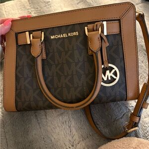 Michael Kors Brown Logo Satchel with Tan Trim